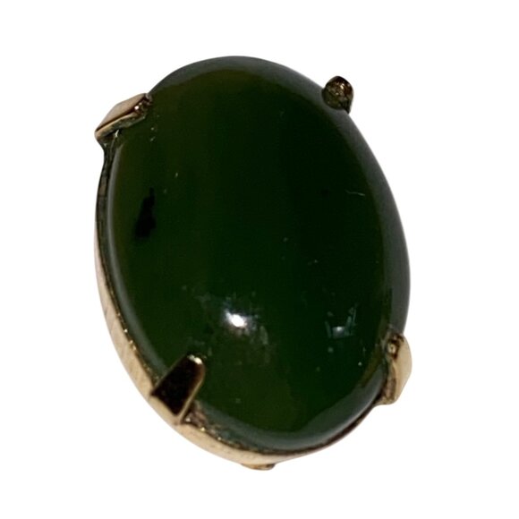 Vintage 12K Gold Filled Screw Back Jade Earrings Oval Cabochon Green Gemstone Cl - Picture 9 of 12
